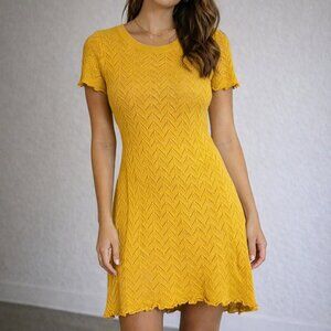 For Love & Lemons Knitz Yellow Knit Dress Size S | Open Back Cutout